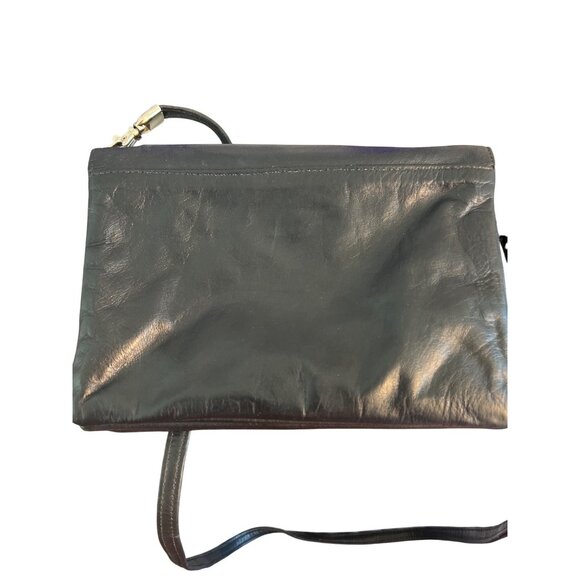 Vintage Due Fratelli Navy Blue Leather Shoulder Crossbody Bag Zipper Sections - Picture 4 of 6